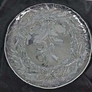 Arcoroc Vintage Clear Glass Christmas Holly Ribbon Cookie Serving Platter